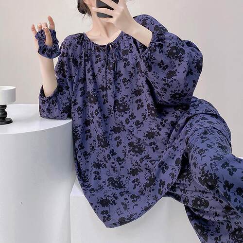 棉绸睡衣女春秋季新款休闲长袖