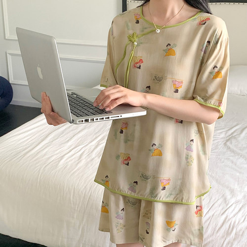 少女风短袖新款复古人造棉家居服