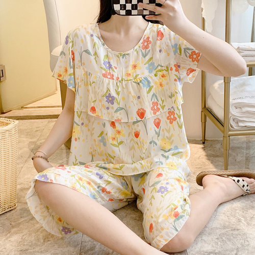 女士棉绸柔软舒适睡衣家居服