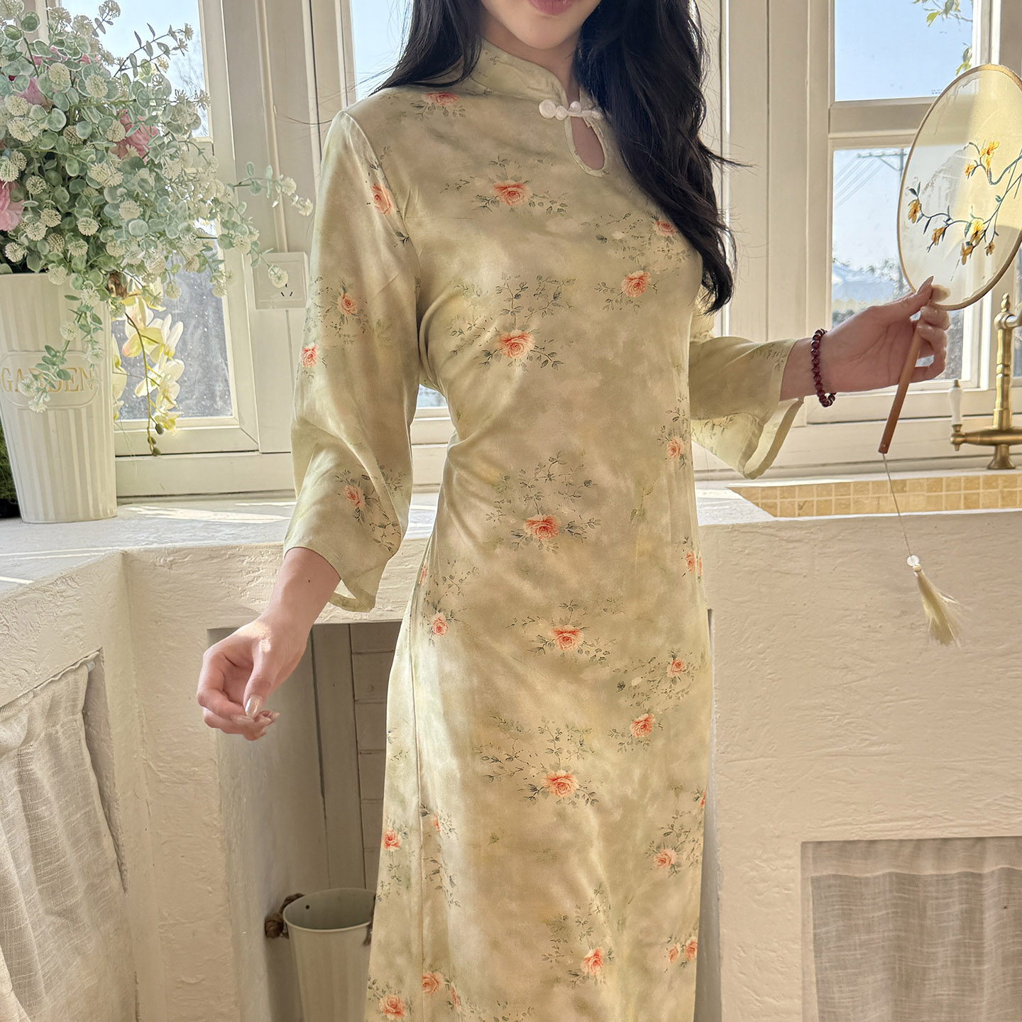 国风盘扣碎花旗袍睡裙春夏薄款