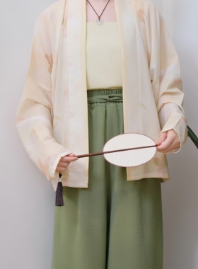 2026春夏汉服改良宋裤女日常百搭冰丝阔腿裤印花飞机袖国风套装