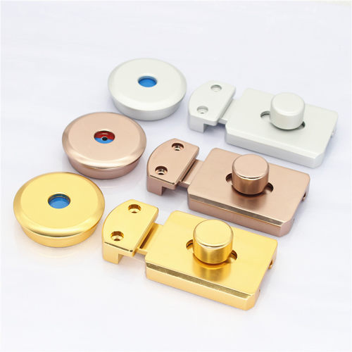 公共卫生间隔断五金配件加厚太空铝玫瑰金色门锁厕所插销指示锁u.