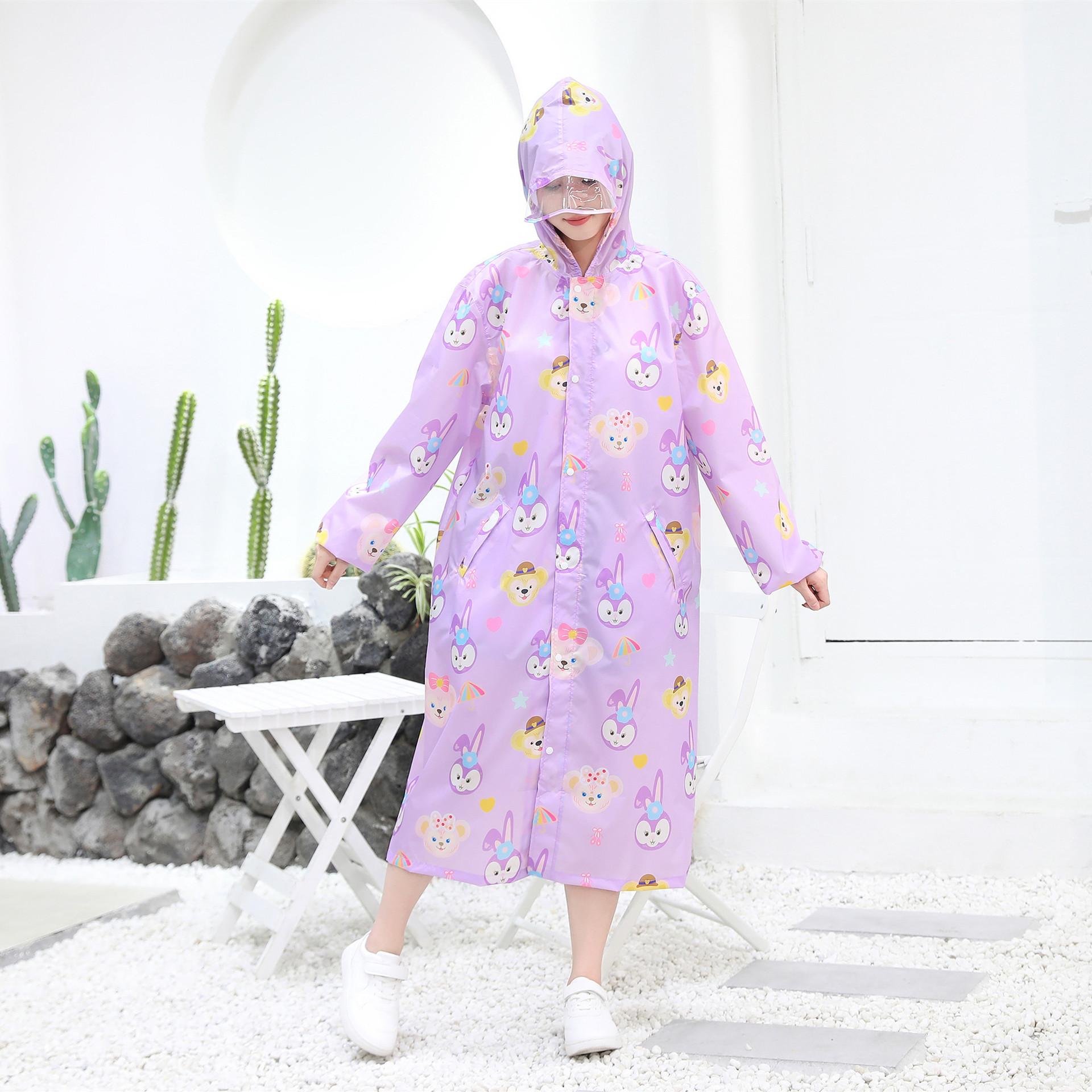 日系成人雨衣亲子轻薄速干芝麻街面包超人黑超大人雨披防水防护服