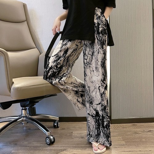 Real price thin Korean loose personality straight tie dyed wide leg pants high waist casual pants