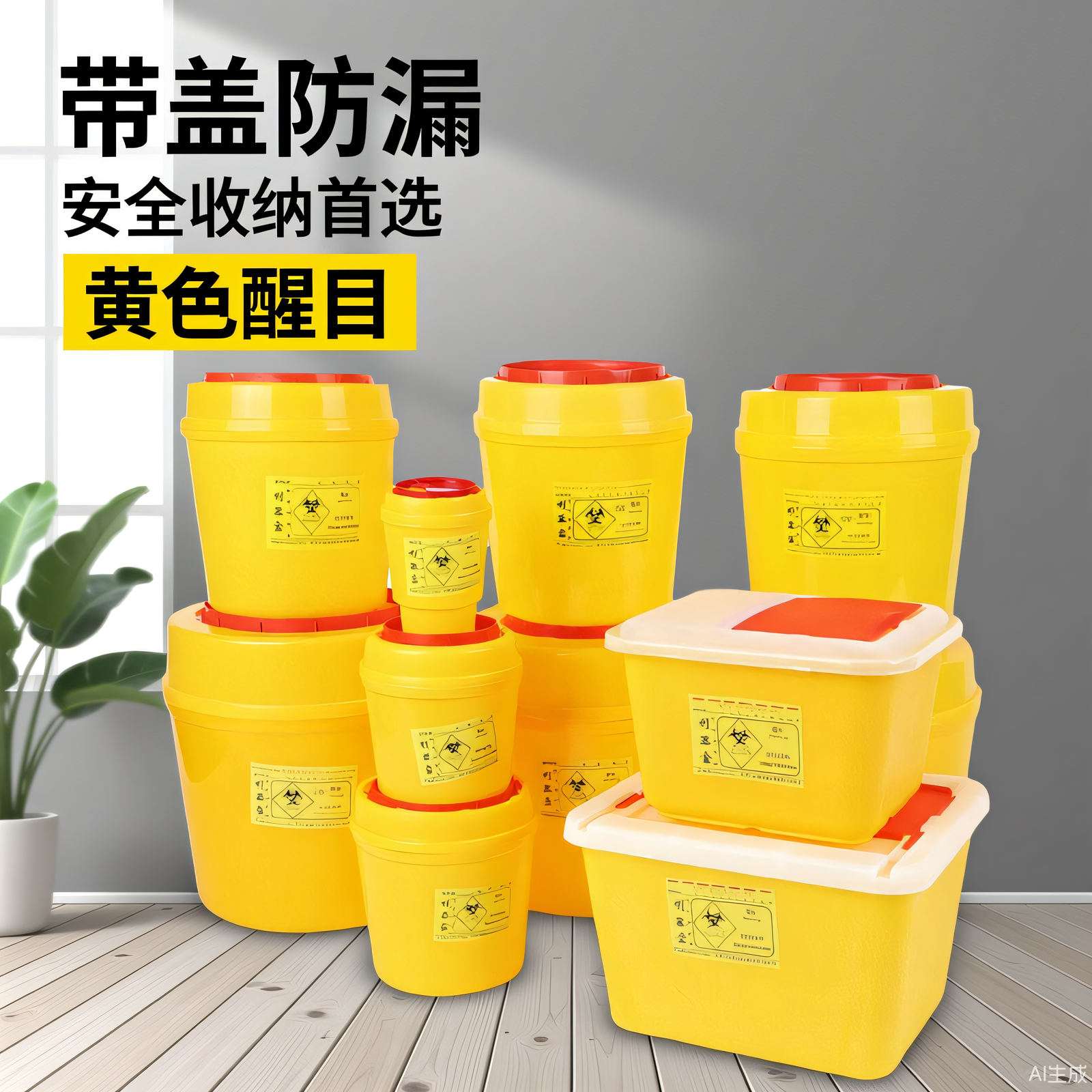 一次性医疗利器盒医院诊所针头废物锐器盒黄色圆形方形针头锐器盒