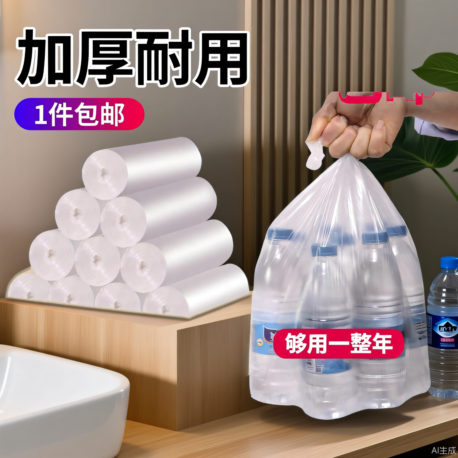 白色透明垃圾袋50*60*80一次性塑料家用加厚大中小号收纳户外平口