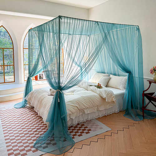 严选良品蚊帐家用2024新款三开门落地卧室纹公主风床幔支架免安装