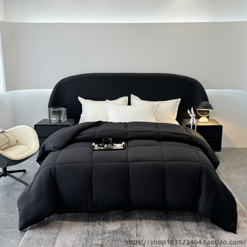 外贸跨境聚酯纤维四季被保暖纯色平纹绗缝黑色化纤被芯Comforter