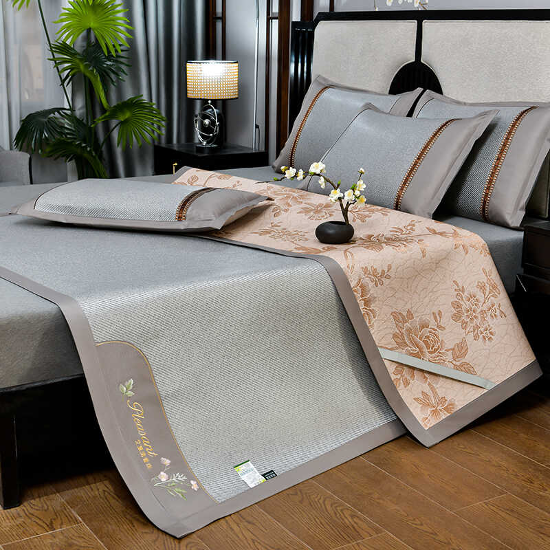 防滑冰丝凉席三件套床单笠夏季折叠艾草高端双面冰藤席2024床席子