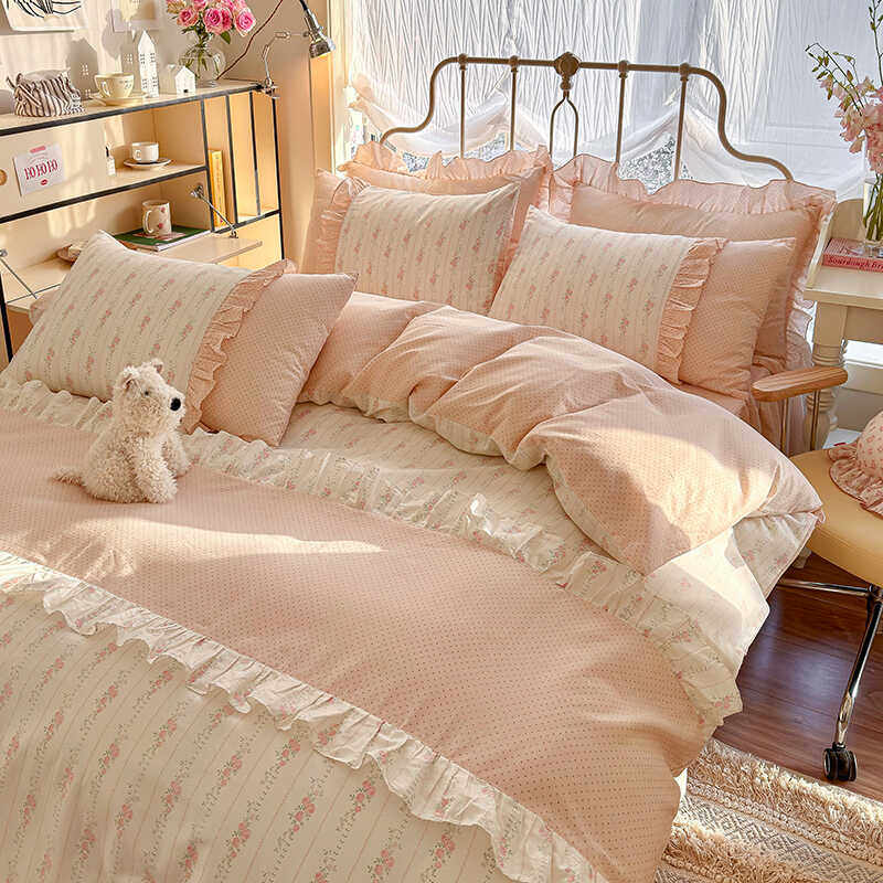 少女心全棉纯棉床上四件套公主风小碎花花边被套床单被罩床裙床品,床上用品,床品套件/四件套/多件套,淘宝优惠券,粉丝福利购,淘宝优惠卷