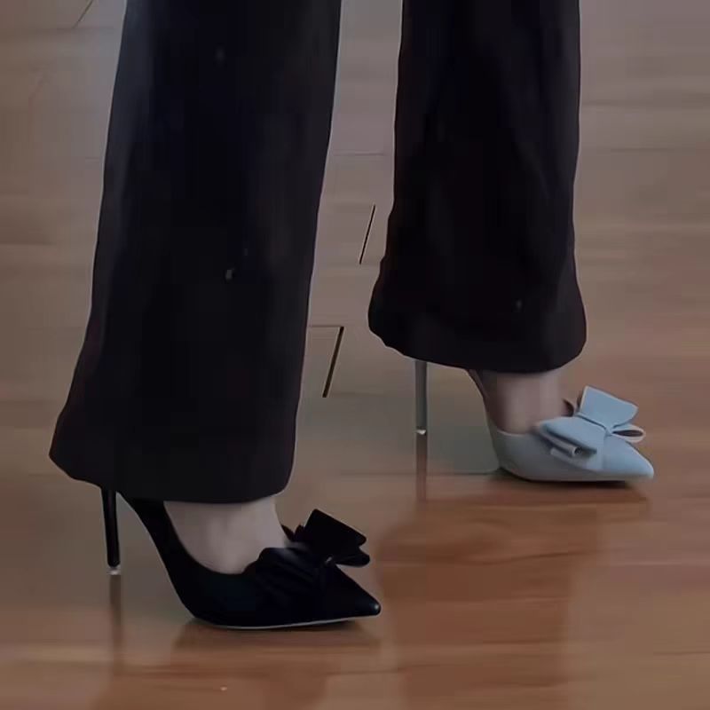 高跟鞋女细跟春夏季百搭蝴蝶结高跟侧空不累脚高级感气质性感单鞋