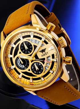 AMST艾美时特新款运动型霸气男士商务功能手多针石英防水夜光男士