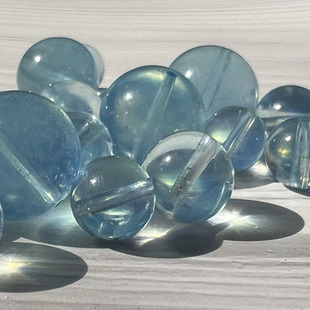 一物一图天然海蓝宝单珠DIY手串配珠散珠10 16手链多宝透体