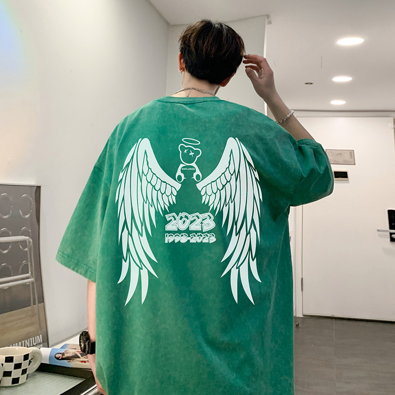 自助拼款更好卖重磅水洗纯棉美式水洗蜡染宽松短袖t恤T757-P35,男装T恤,电商A486