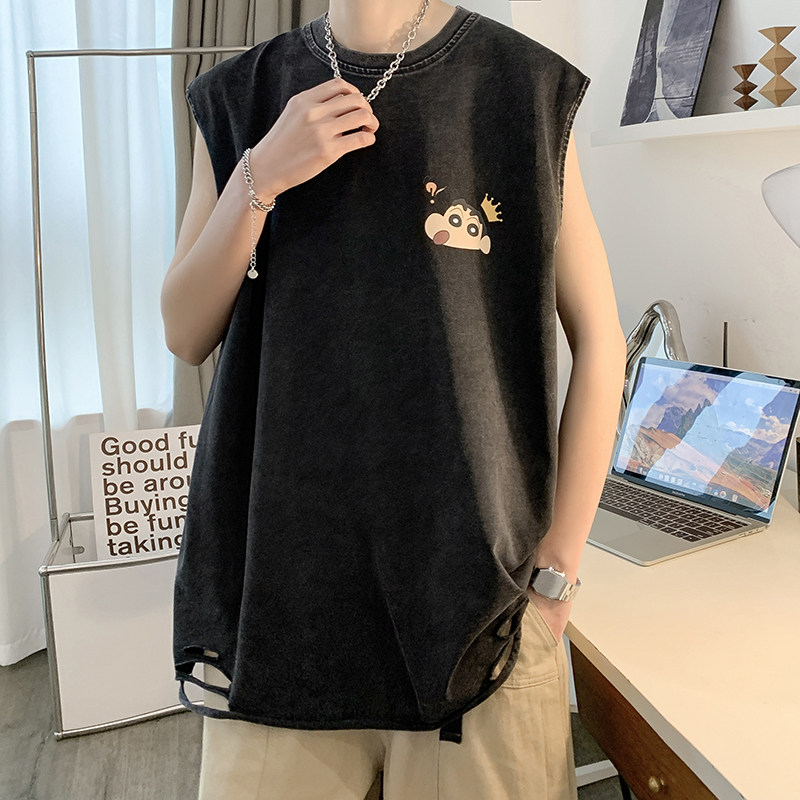 自行拼款240克重磅欧美式潮牌男女水洗背心无袖t恤BX115-P35,男装T恤,电商A486