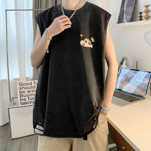 自行拼款240克重磅欧美式潮牌男女水洗背心无袖t恤BX115-P35,大筒格子衬衫搭配图片