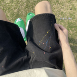 油漆点泼墨美式高街ins潮牌宽松水洗牛仔短裤做旧五分裤K3231P50，男装牛仔裤，电商A486
