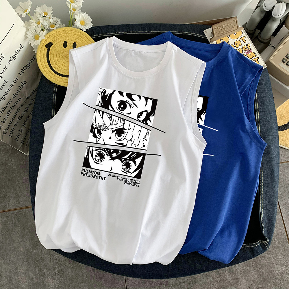 重磅纯棉2023夏装新款印花宽松无袖背心韩版潮牌t恤BX608-P20,男装背心/马甲,电商A486
