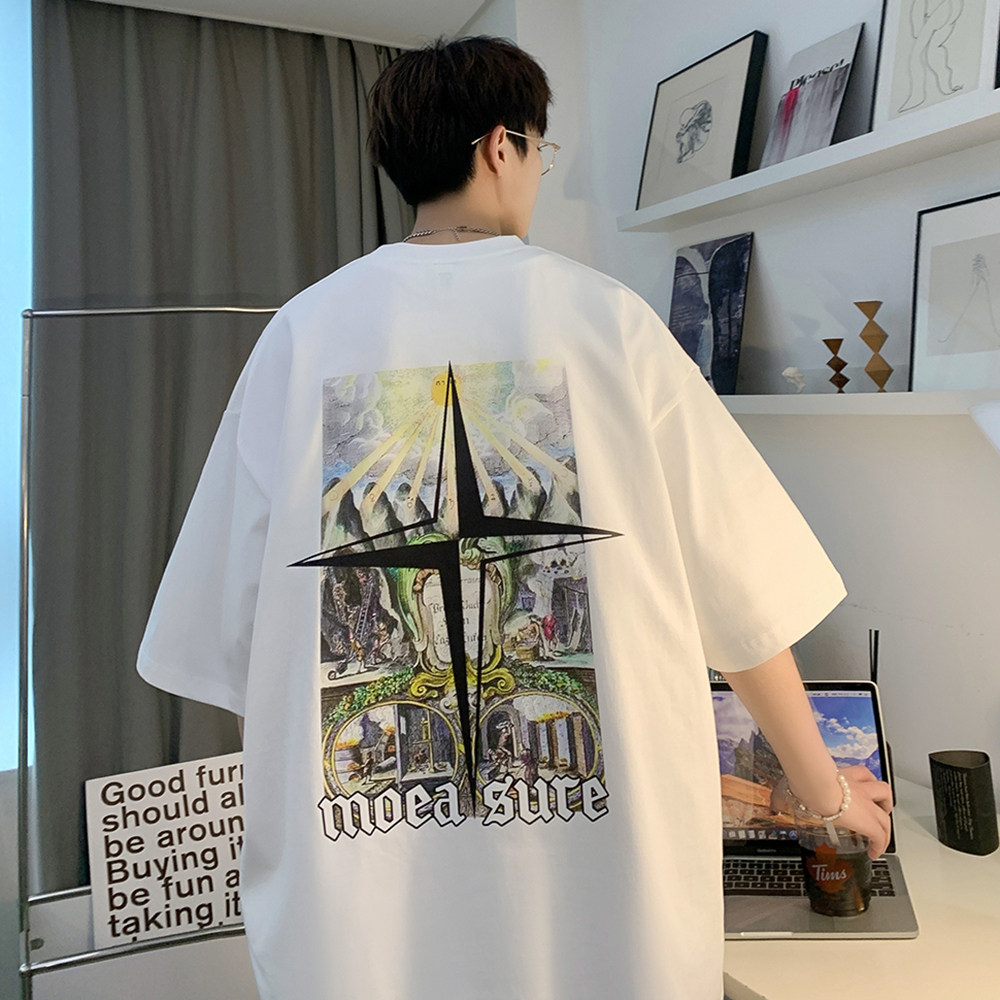 重磅纯直播有280克双纱美式复古潮牌印花宽松短袖t恤T658-P25,男装T恤,电商A486