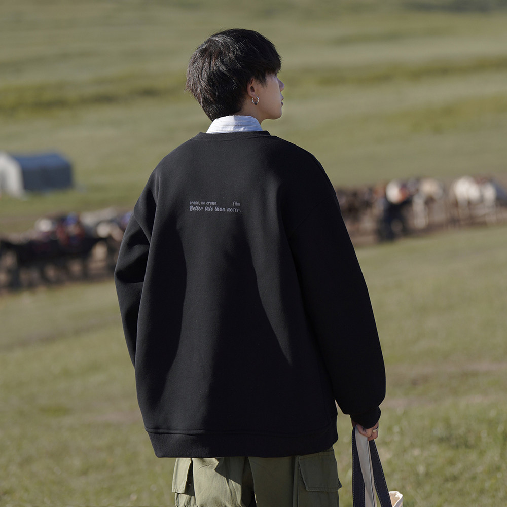 重磅华棉2023春装欧美式日系风印花潮流圆领卫衣W300-P40,男装卫衣,电商A486