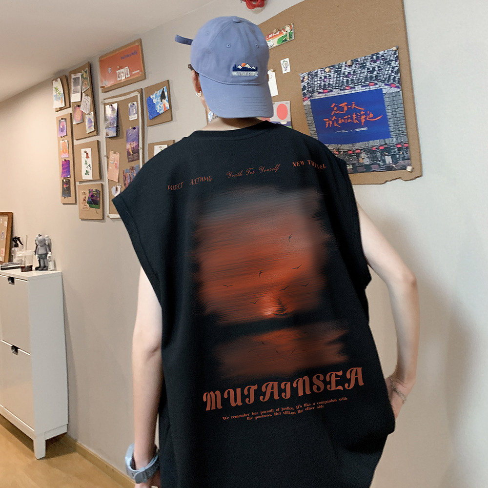 夏天来了数据超好印花宽松无袖背心韩版ins风潮牌t恤BX610-P20,男装背心/马甲,电商A486