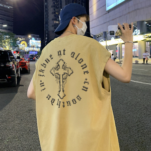 抖音品质 数据超好 美式暗黑水洗做旧潮牌无袖t恤背心 BX655-P35图片
