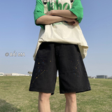 油漆点泼墨美式高街ins潮牌宽松水洗牛仔短裤做旧五分裤K3231P50，男装牛仔裤，电商A486