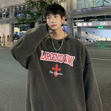 2023春装美式嘻哈做旧水洗复古印花潮流圆领卫衣外套W312-P60，男装卫衣，电商A486