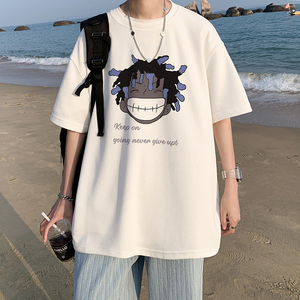 直播有280克精品 220克纯棉重磅美式潮牌印花宽松短袖t恤T509-P25图片