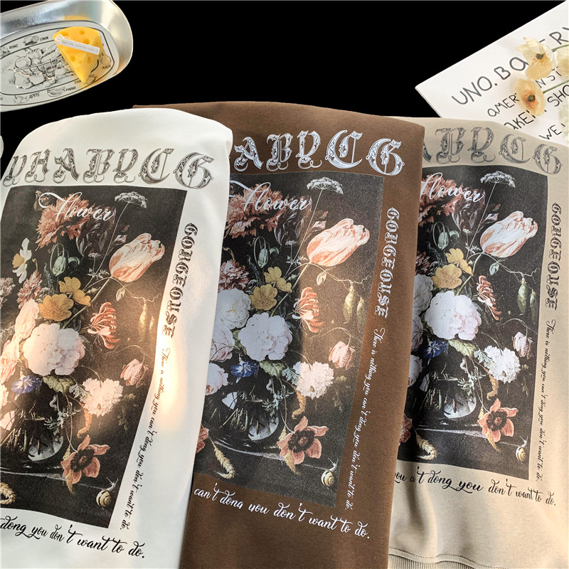 抖音品质重磅华棉2023春装美式潮牌印花宽松圆领卫衣D151-P40,男装卫衣,电商A486