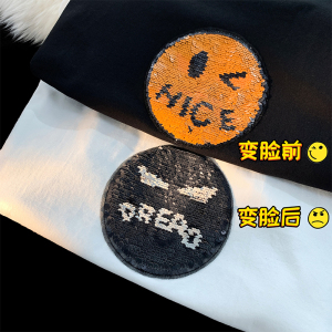 数据 变脸珠片工艺 280克重磅美式潮牌宽松短袖t恤T782-P40图片