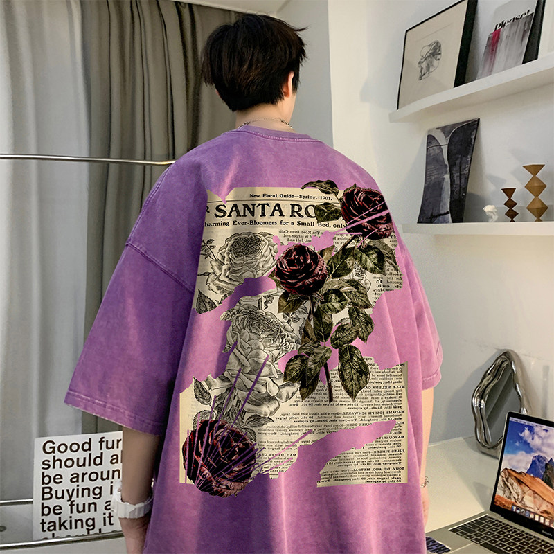 数据超好重磅抖音品质美式复古蜡染水洗做旧宽松短袖t恤T810P35,男装T恤,电商A486