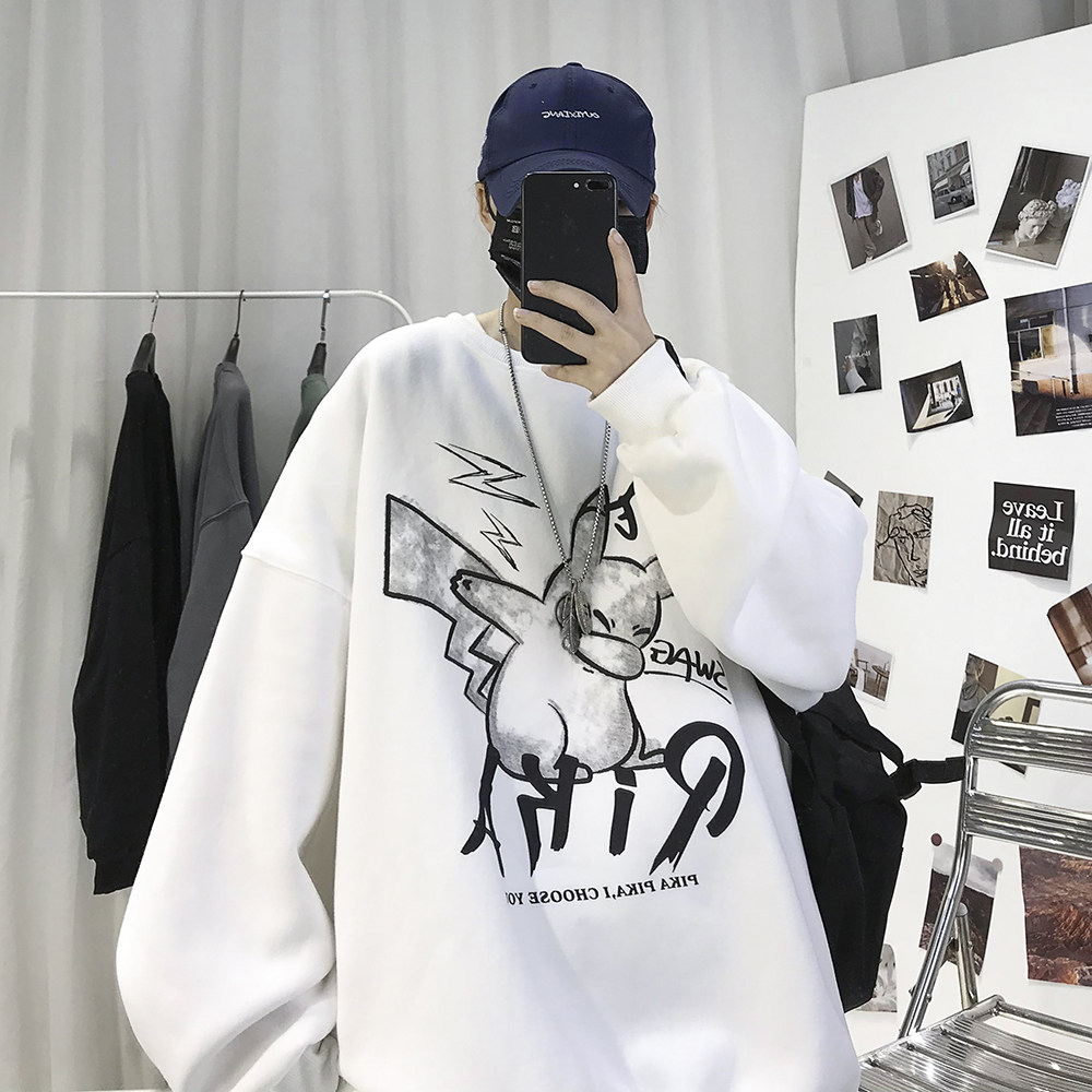 韩版潮流嘻哈ins风卡通印花圆领宽松卫衣外套W119常规P28加绒P37,男装卫衣,电商A486