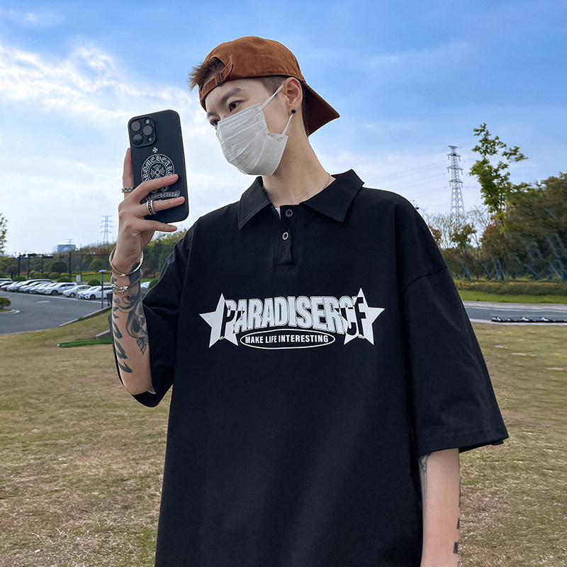 美式青春流行polo领短袖t恤男夏季印花宽松潮流翻领半袖PL07-P40,男装T恤,电商A486