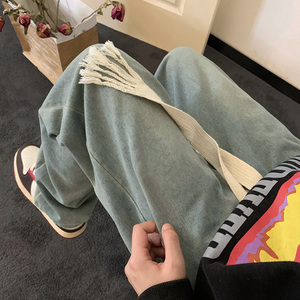 美式高街ins男女潮牌宽松直筒复古水洗牛仔裤做旧黄泥裤K6621-P50图片