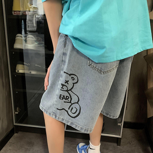 夏季复古水洗宽松阔腿牛仔短裤韩版潮流沙滩五分中裤男 K133-P35图片