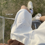 油漆点泼墨美式高街ins潮牌宽松水洗牛仔短裤做旧五分裤K3231P50，男装牛仔裤，电商A486