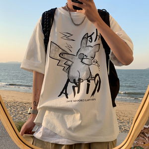 Y901-P25美式潮牌嘻哈印花宽松短袖t恤男2023夏装韩版ins半袖上衣图片