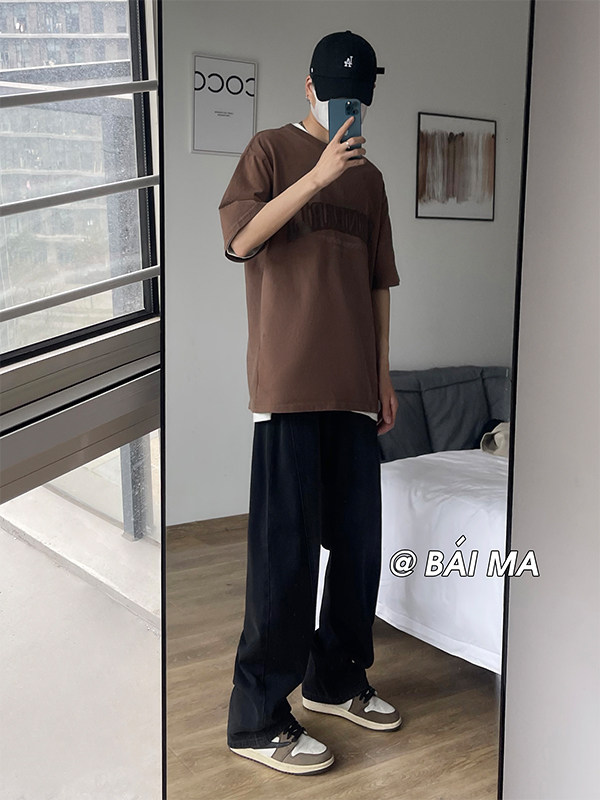 直播品质男女款美式高街宽松直筒黄泥色水洗牛仔裤潮K1101-P55,男装牛仔裤,电商A486