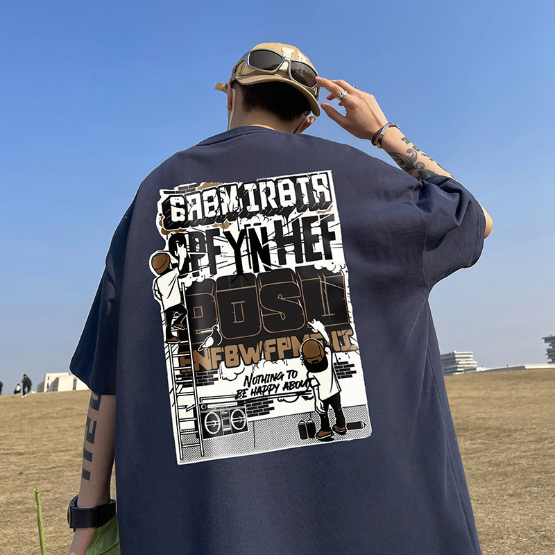 220克纯棉直播有重磅280G双纱美式潮牌卡通宽松短袖t恤T705-P25,男装T恤,电商A486