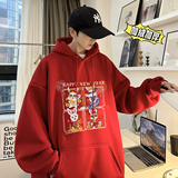 兔年系列冬装加绒加厚潮牌卡通宽松连帽印花卫衣外套W687-P50，男装卫衣，电商A486
