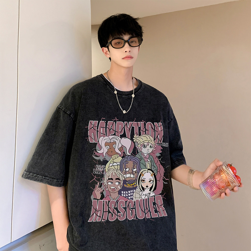 数据超好重磅240克美式水洗做旧潮牌宽松短袖t恤T508-P38控58,男装T恤,电商A486