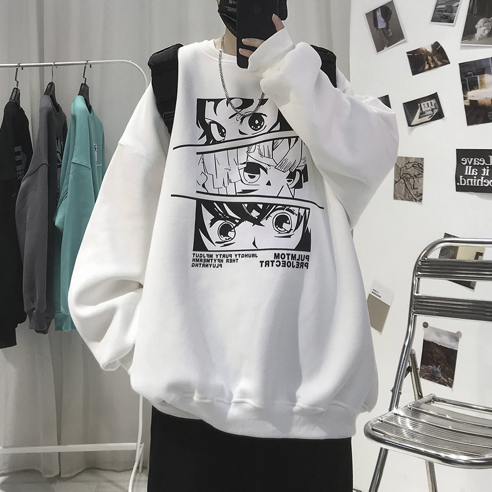 秋冬韩版潮流ins风二次元印花圆领宽松卫衣 W115加绒P37图片