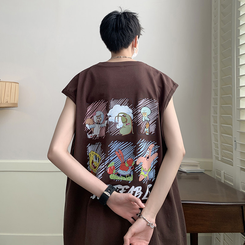 直播品质重磅纯棉220克美式潮牌宽松背心男女款无袖t恤BX175P25,男装背心/马甲,电商A486