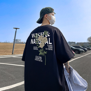 wassup happy短袖t恤男士夏季重磅纯棉潮牌宽松大码半袖体恤衣服图片