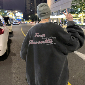 重磅华棉 美式做旧水洗复古印花潮流圆领卫衣外套 W502-P60图片