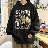 圣诞系列冬装加绒加厚潮牌卡通宽松连帽印花卫衣外套W666-P50，男装卫衣，电商A486
