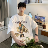 重磅纯直播有280克双纱美式复古潮牌印花宽松短袖t恤T657-P25，男装T恤，电商A486