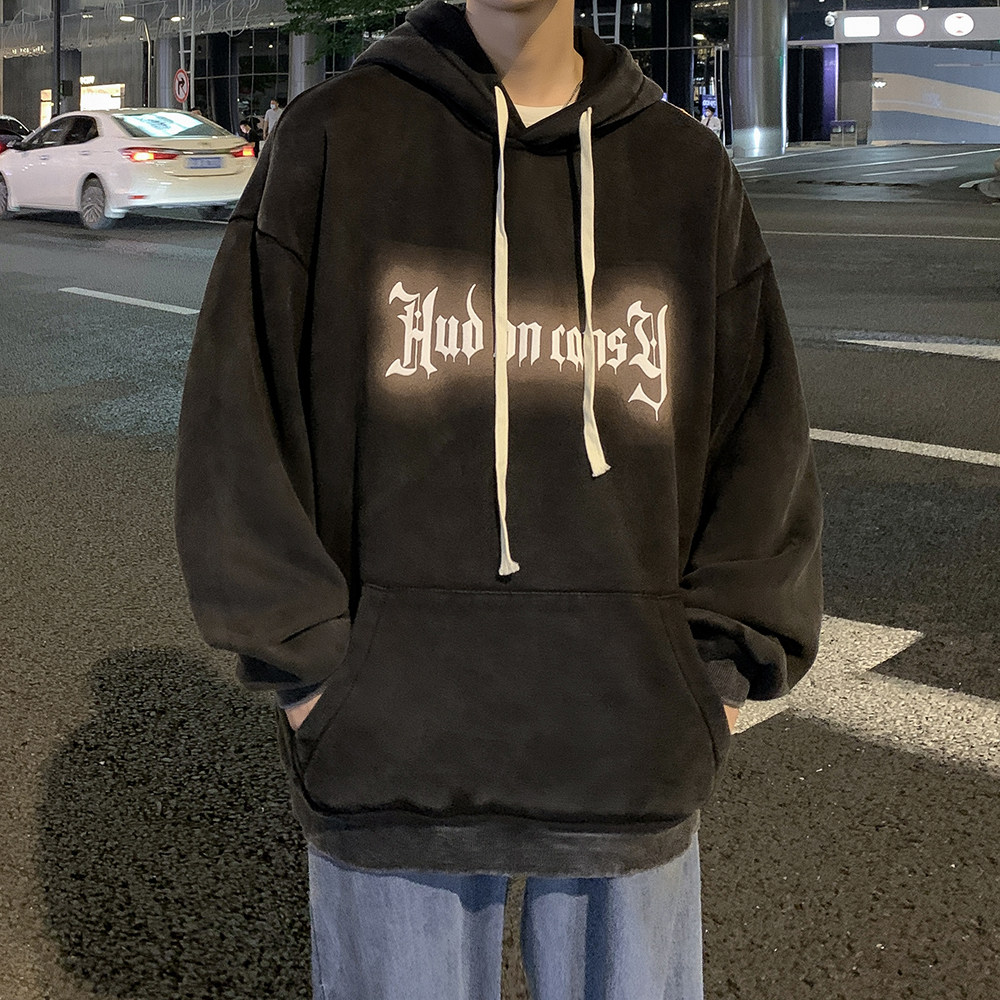 欧美式做旧水洗复古发泡印花潮流宽松连帽卫衣高街外套W310-P70,男装卫衣,电商A486