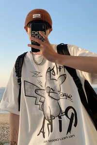Y901-P25潮牌嘻哈印花宽松短袖t恤男2023夏装韩版ins半袖上衣体恤图片